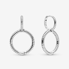 (Moments Charm Double Hoop Earrings 299562C00) (Sparkling Pandora Logo Stud Earrings Sterling silver 290559CZ) Genuine Pandora Sterling Silver S925 ALE Pavé Hoop Earrings With Pouch
