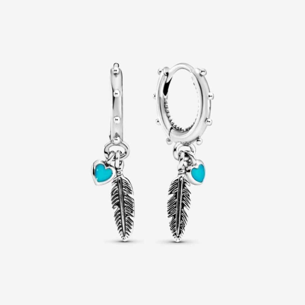 (Hearts And Feather Hoop Earrings 297205En168) (Sparkling Pandora Logo Stud Earrings Sterling 290559Cz) Genuine Pandora Sterling S925 Al Silver