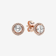 (Rose gold plated Round Sparkle Halo Stud Earrings 286272CZ) (Sparkling Pandora Logo Stud Earrings Sterling silver 290559CZ) Genuine Pandora Sterling Silver S925 ALE Pavé Hoop Earrings With Pouch