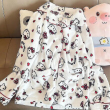(Pink, M weight 40-50KG) Anime Sanrio Hello Kitty Pajama Pants Cute Loungewear Women's Sleepwear Thickening Plush Pajamas Set Kawaii Thermal Nightwear