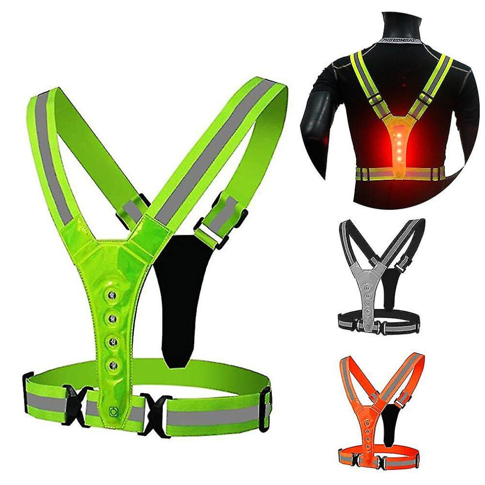 (Green) Led Elastic Sports Reflective Vest Adjustable Vshaped Luminous Vest For Night Running Cycling-image-OPC-PFVPRGN-NEW