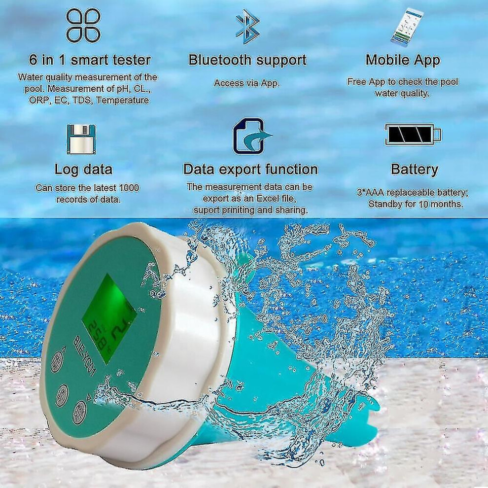 Slinx Floating Smart Swimming Pool Water Analyzer 6 In 1 Ph Chlorine Ec Tds Orp Temp Tester For Spa Pool Water With Bluetooth App