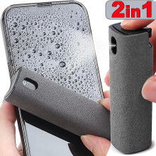 (Grey) 2in1 Microfiber Screen Cleaner Spray Bottle Set Mobile Phone Ipad Computer Microfiber Cloth Wipe Iphone Cleaning Glasses Wipes