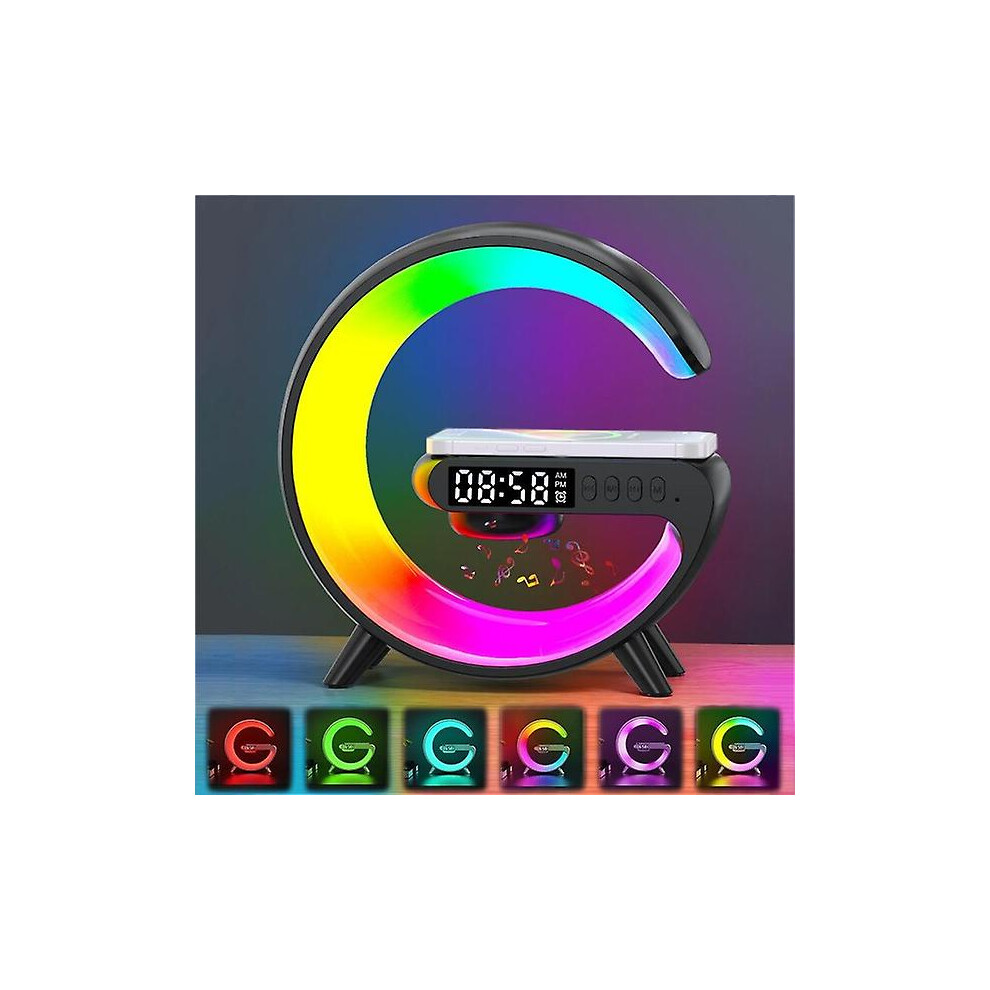 Multi Function Bluetooth Speaker Rgb Night Lamp 10W Wireless Charger Alarm Clock Bedside Lamp Night Light/Black 8107441109551