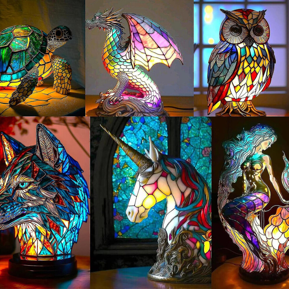 (A) Animal Table Lamp Series, Stained Glass Animals Shape Table Lamp, Vintage Animal Table Lamps For Home Decor,100% New