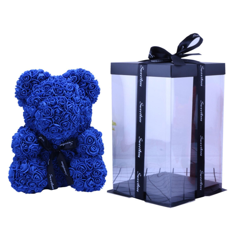 (blue) 25cm Artificial Rose Teddy Bear Flower With Gift Box For Valentines Hot