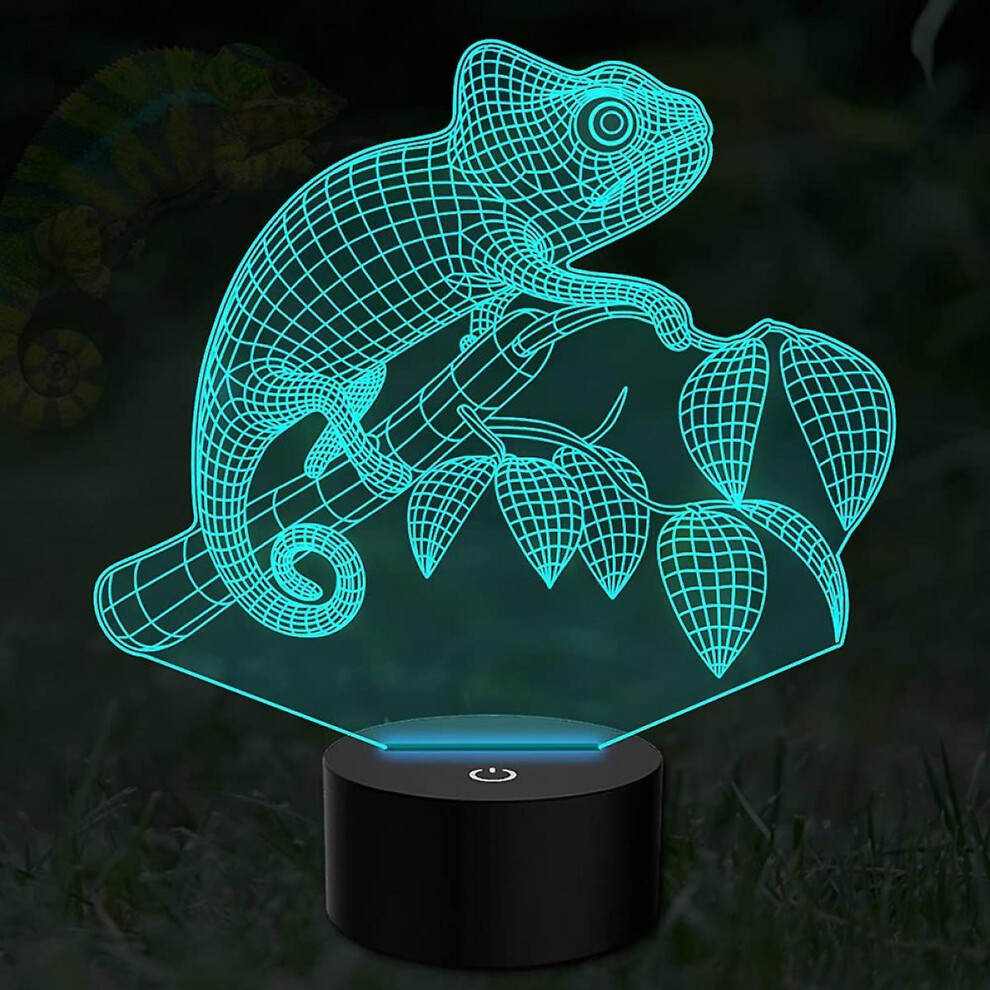 Wekity Lizard 3d Illusion Lamp Chameleon Led Night Light Children Bedroom Desk Lamps, 7 Colors Flahing Usb Touch Table Lights For Kids Birthday Gifts,