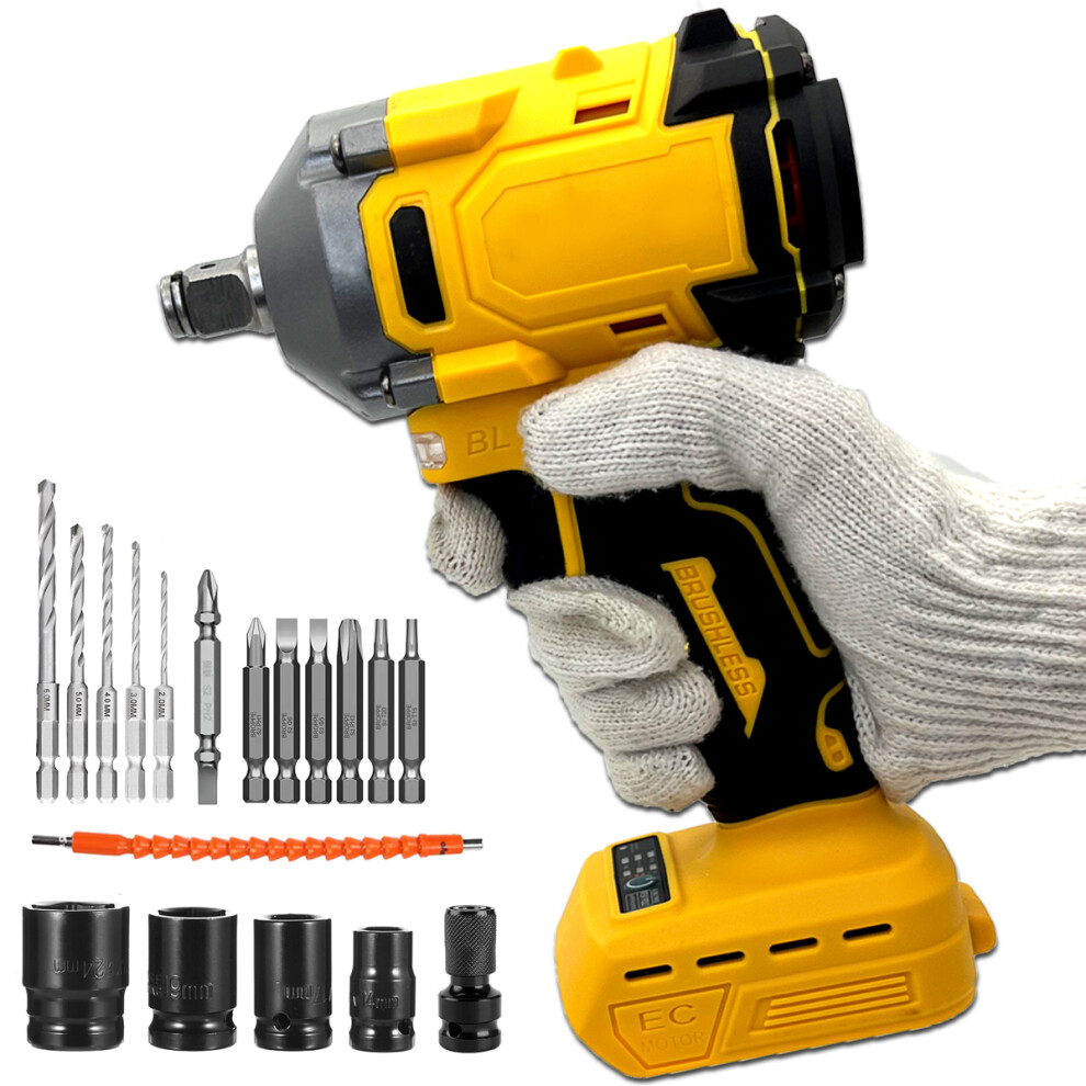 Impact Wrench Brushless Driver Cordless Rattle Gun Socket Naked)-Dewalt  Battery Compatible