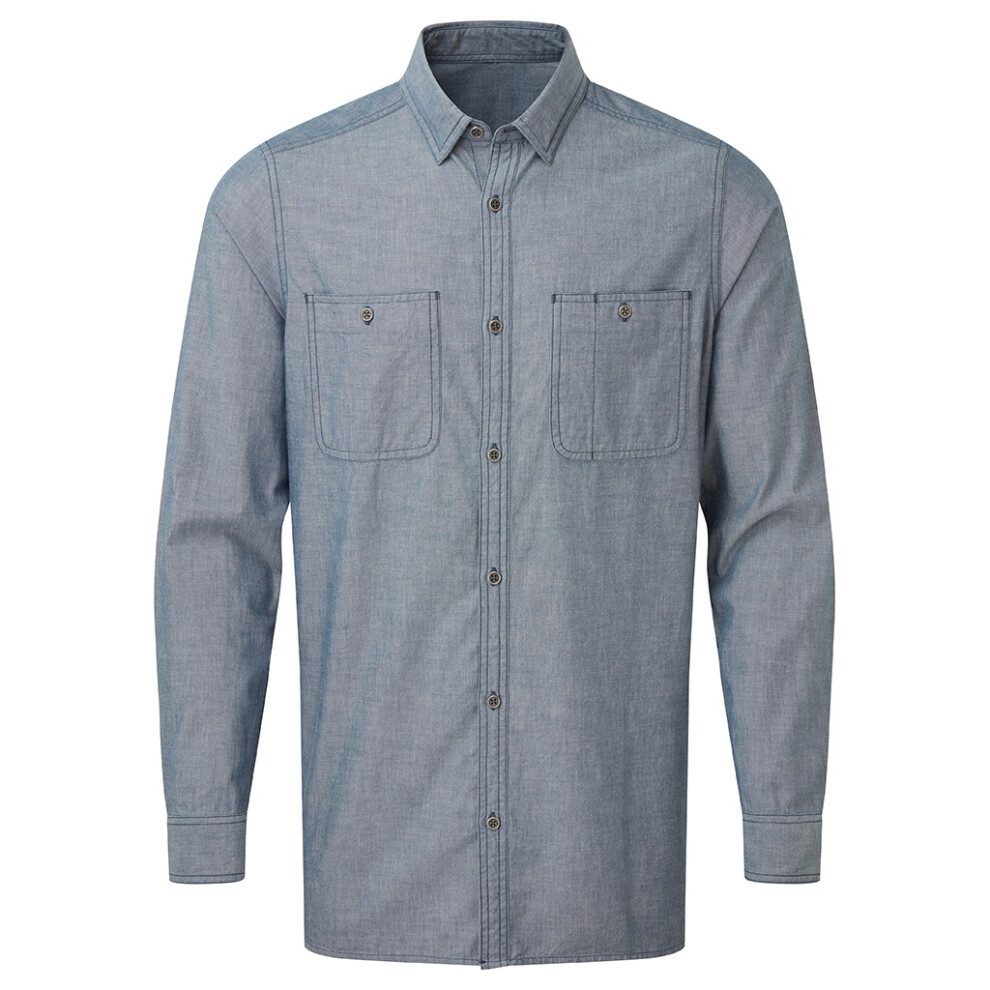 (2XL, Indigo Denim) Premier Mens Chambray Organic Long-Sleeved Shirt