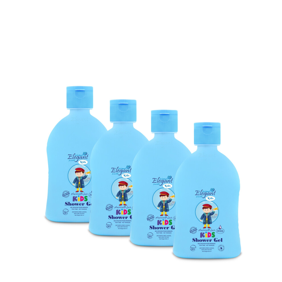 Elegant Kids Shower Gel for Boys Gentle & Refreshing, Hypoallergenic|Moisturizes & Nourishes Skin| 500ml (Pack of 4)