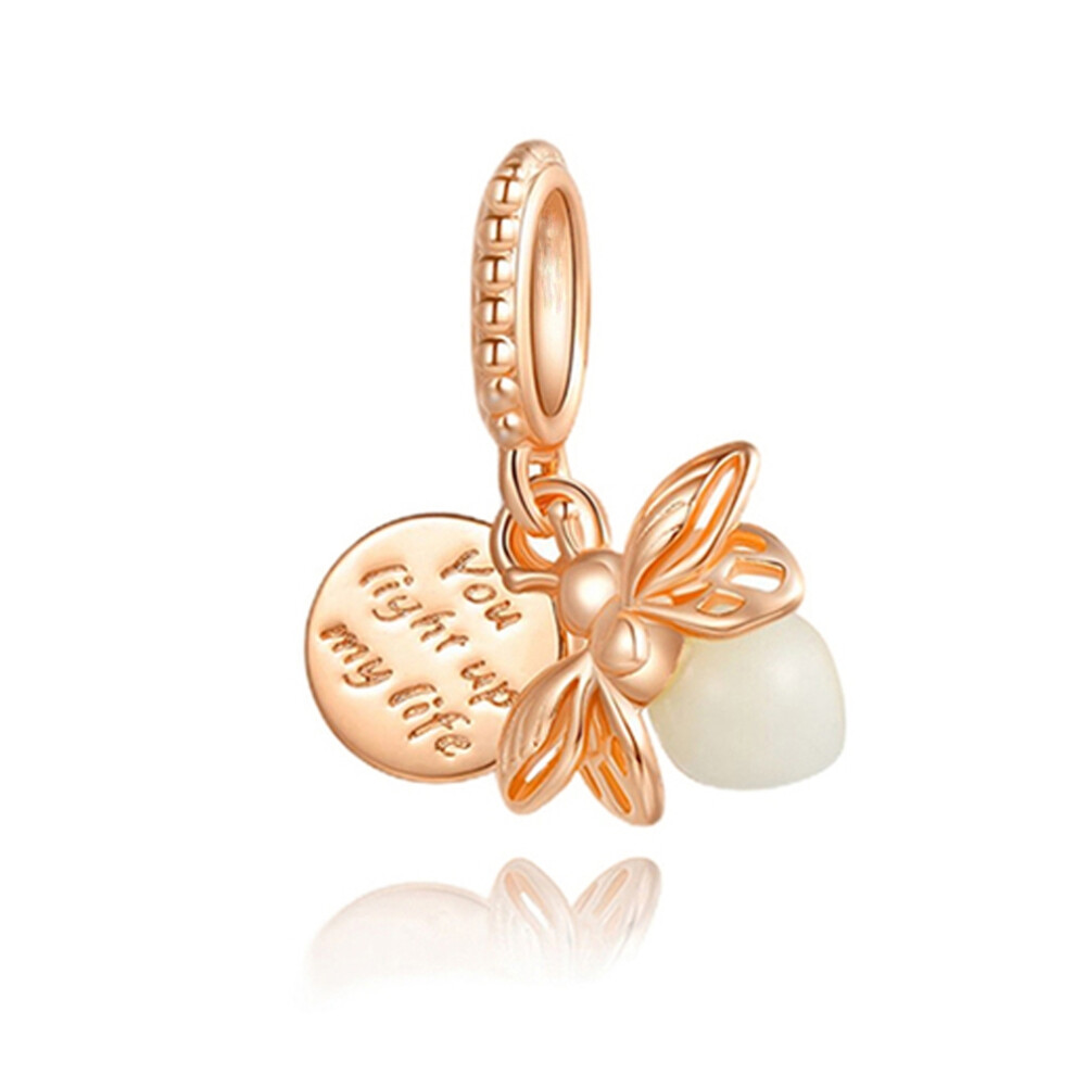 (B1208RG) New Good Sale Pink Rose Gold Plated Best Mother Glowworm Love Key Pig Charms Beads Fit Original Pandora Bracelet DIY Fashion Woman Jewelry