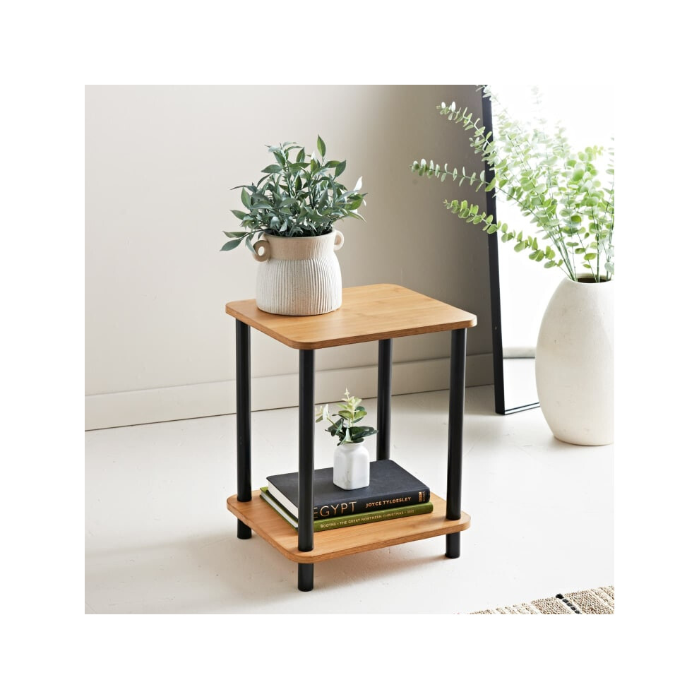 Small Side Table Bamboo Finish Bedside Table 2 Tier Occasional Tables