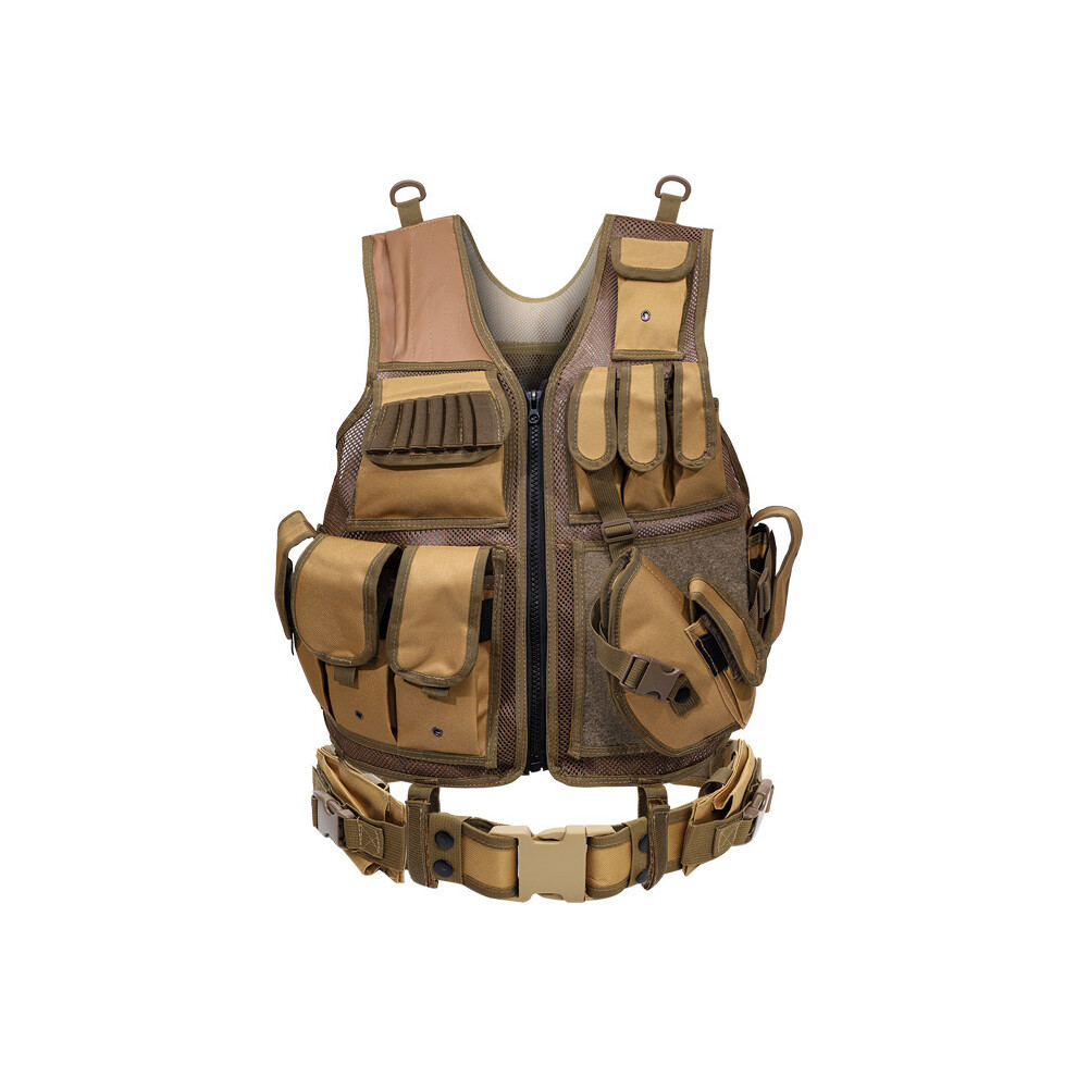 (khaki) Outdoor Tactical  Breathable Anti-Stab Mesh Vest Military Protective Gear with Adjustable Fit