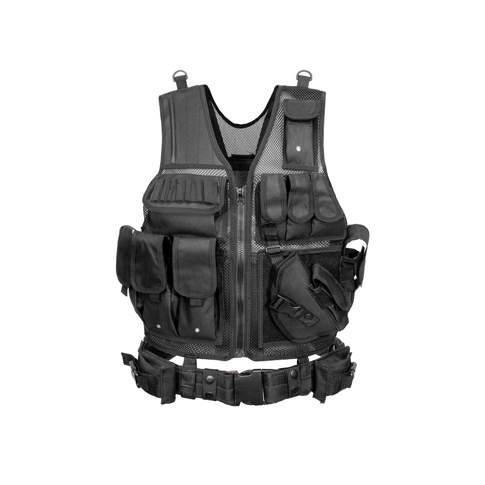 (black) Outdoor Tactical  Breathable Anti-Stab Mesh Vest Military Protective Gear with Adjustable Fit