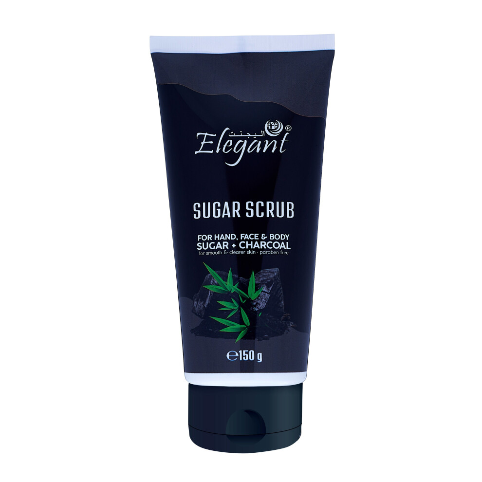 Elegant Nourishing Sugar Scrub | Sugar + Charcoal Infused | Deep Exfoliation Smooth & Clear Skin, Removes Impurities, Hydrating Formula 150g