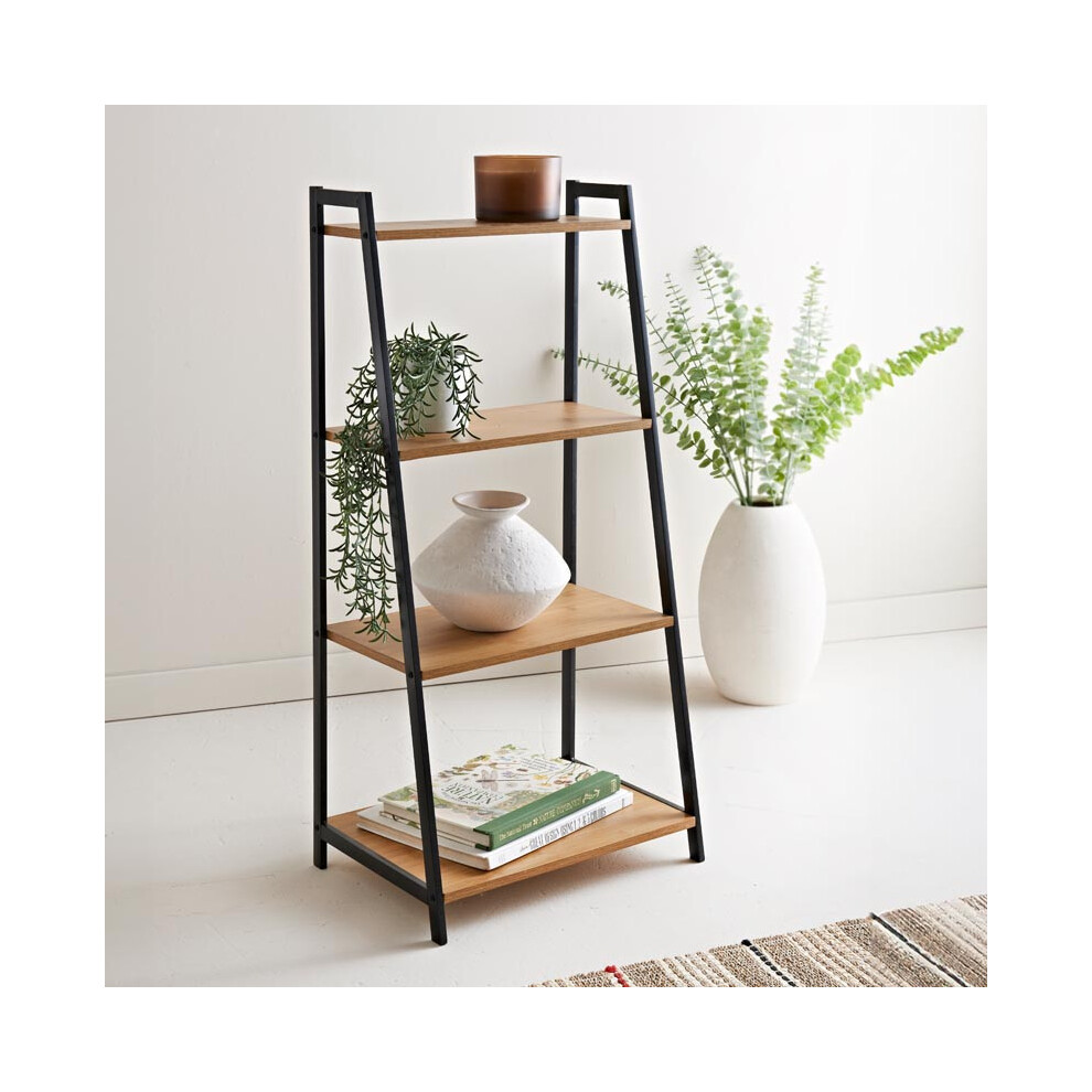 4 Tier Ladder Shelf Shelving Unit Narrow Bookcase Free Standing