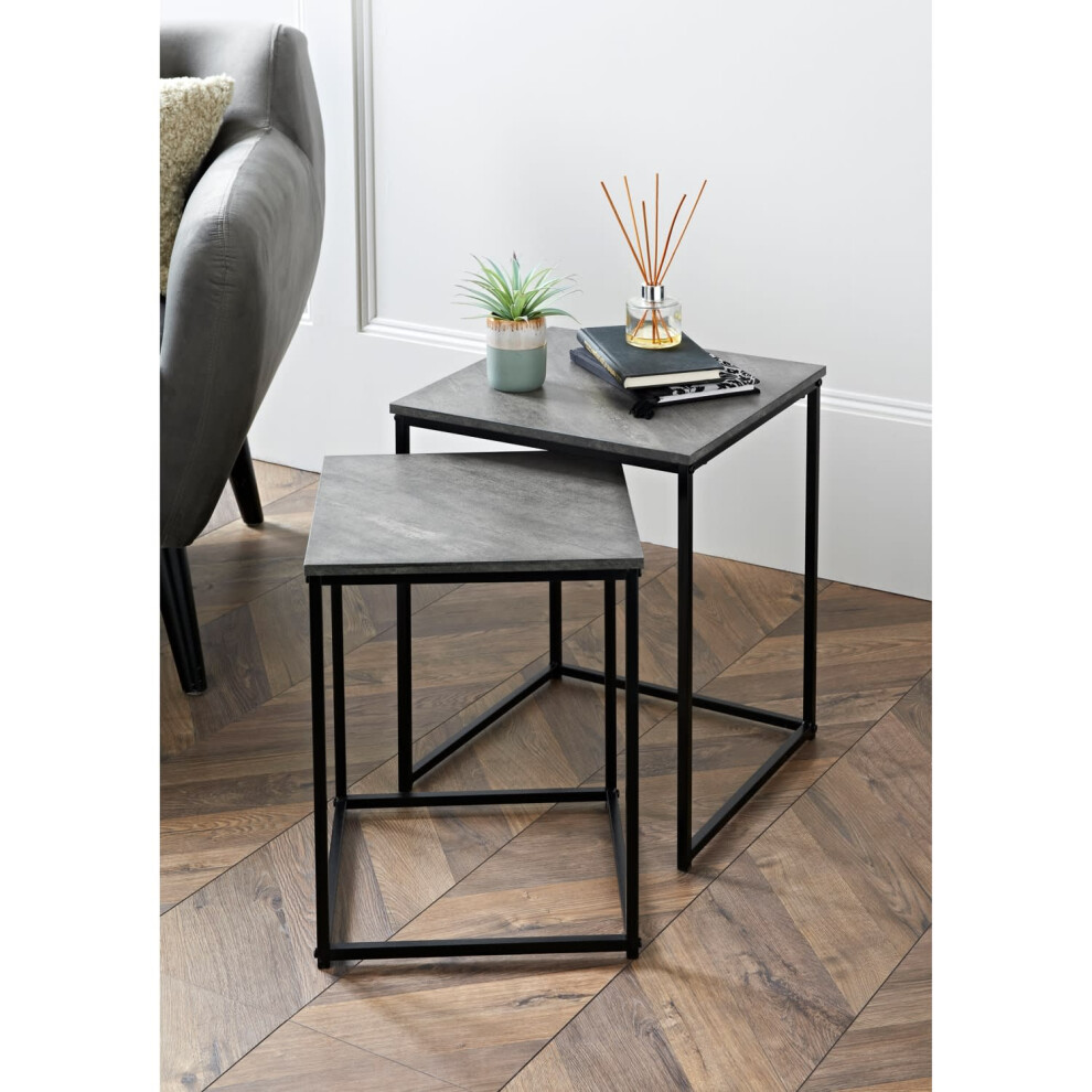 Set of 2 Nesting Table Living Room Side Tables Stone Effect Top