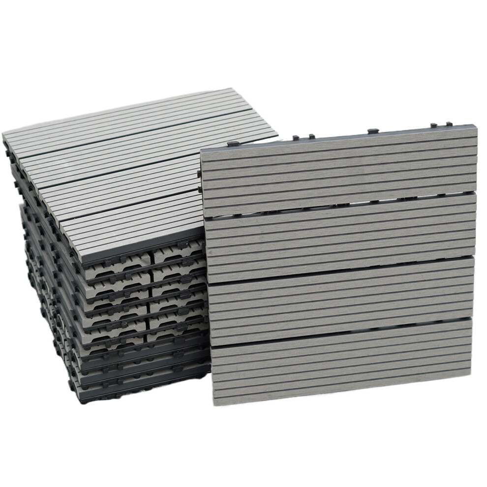 (Grey) 11 x Composite Interlocking Floor Decking Tiles