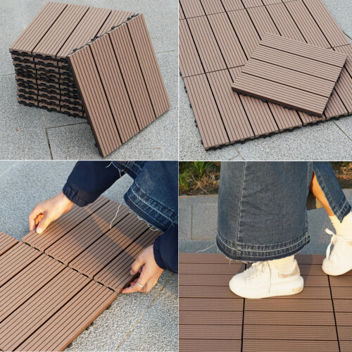 (Coffee) 11 x Composite Interlocking Floor Decking Tiles 2