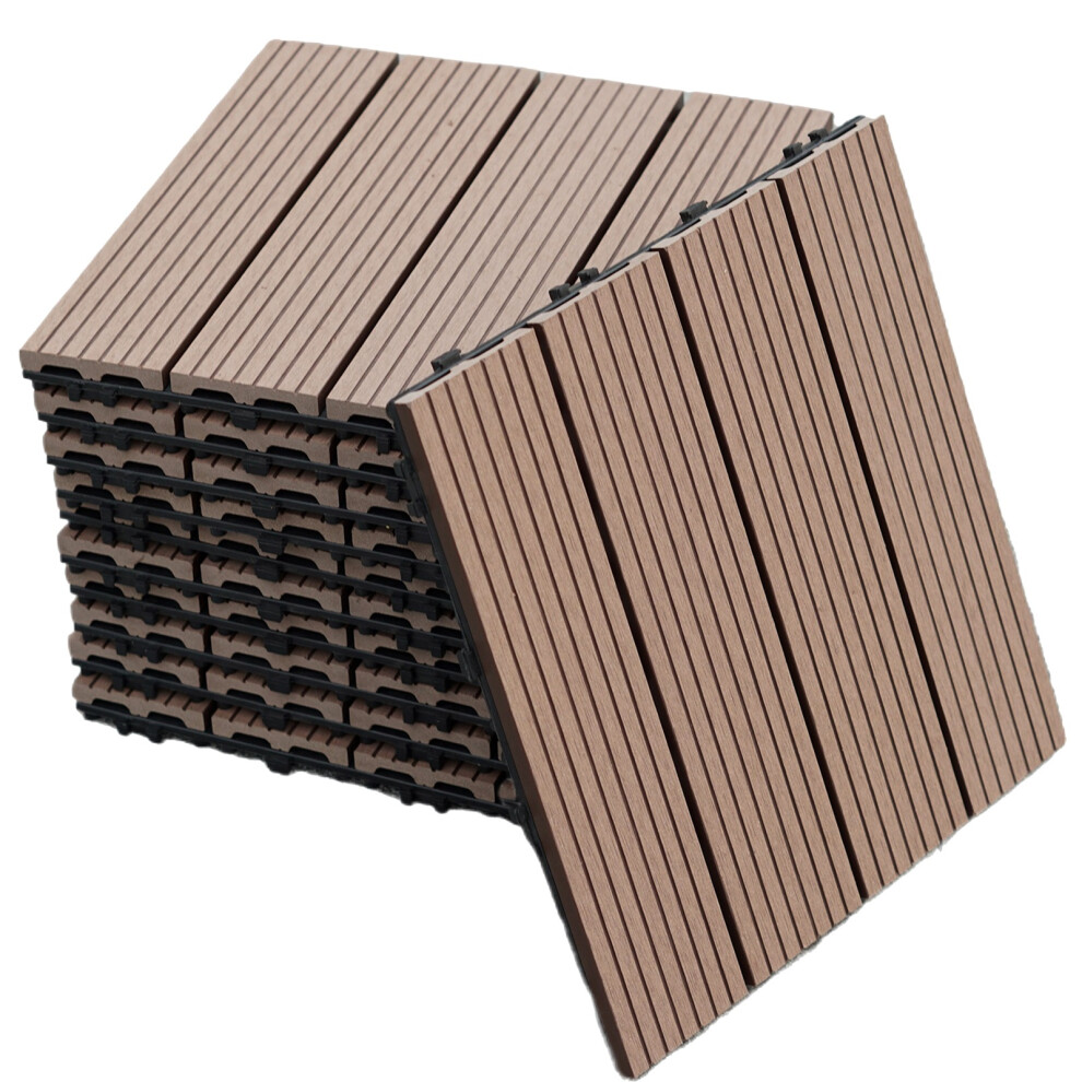 (Coffee) 11 x Composite Interlocking Floor Decking Tiles