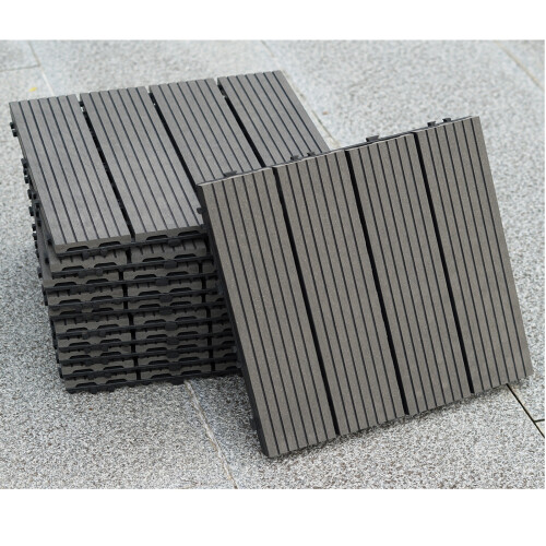 (Black) 11 x Composite Interlocking Floor Decking Tiles 2