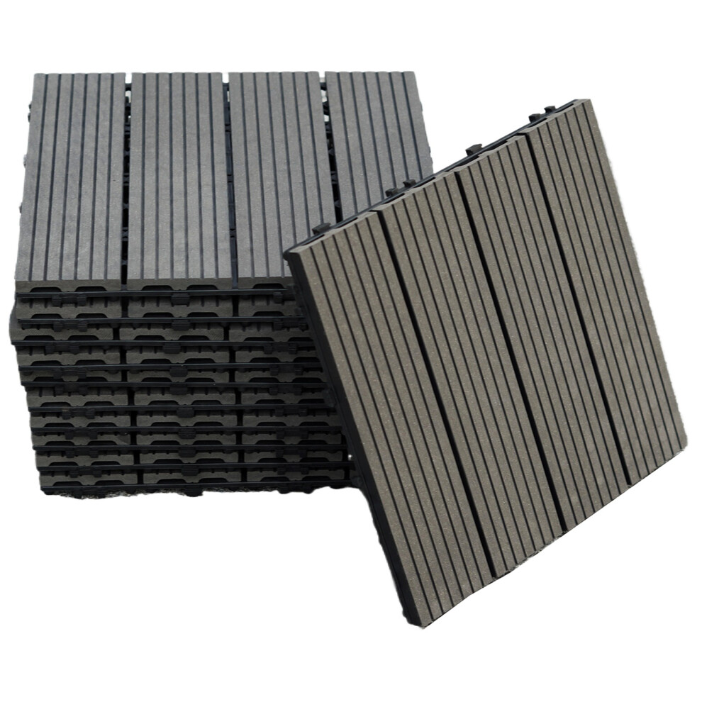 (Black) 11 x Composite Interlocking Floor Decking Tiles