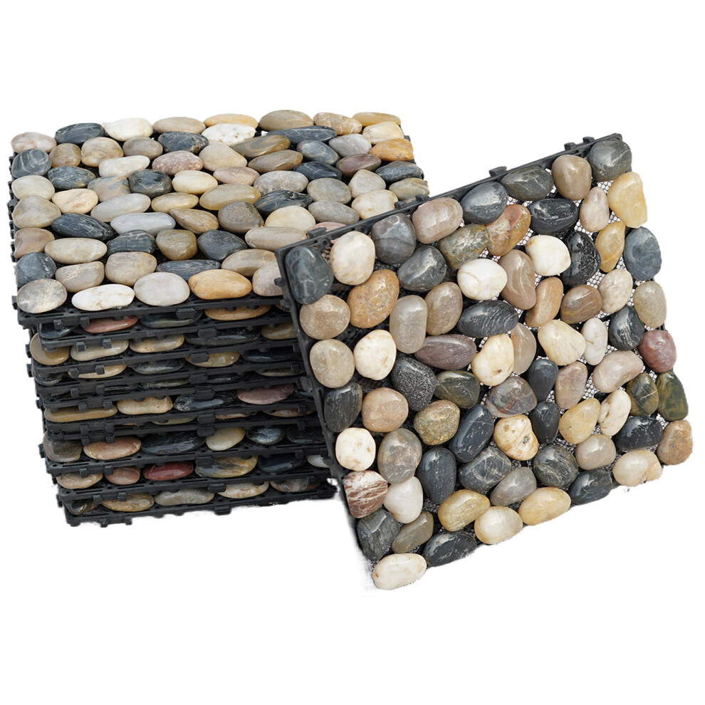 11 x Natural Real Pebble Stone Interlocking Floor Decking Tiles