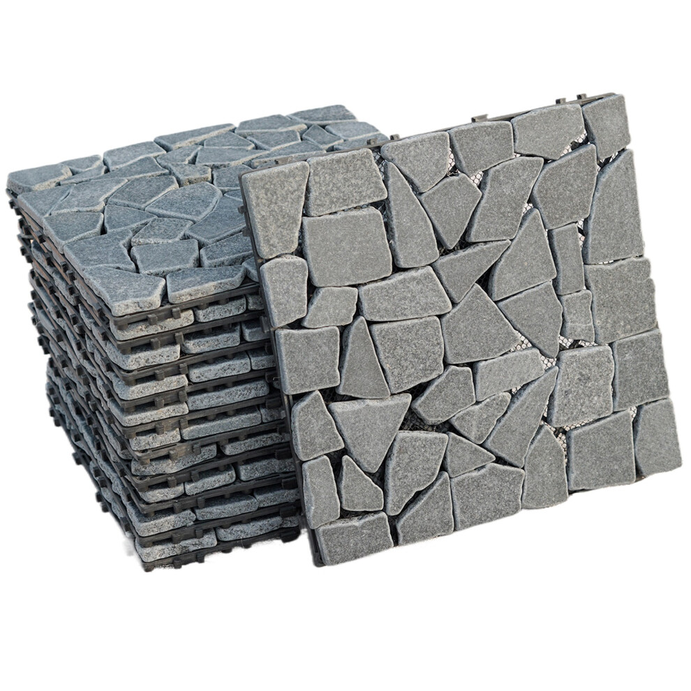 11 x Flat Cut Grey Rock Stone Interlocking Floor Decking Tiles