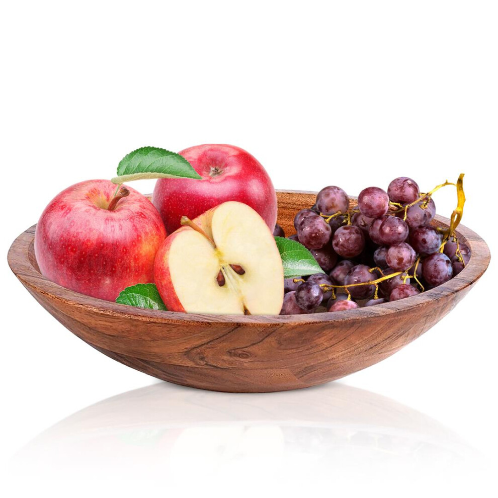 GEEZY Large Acacia Wooden Bowl 25cm for Salad Fruit Food Premium Kitchen Serving Plate