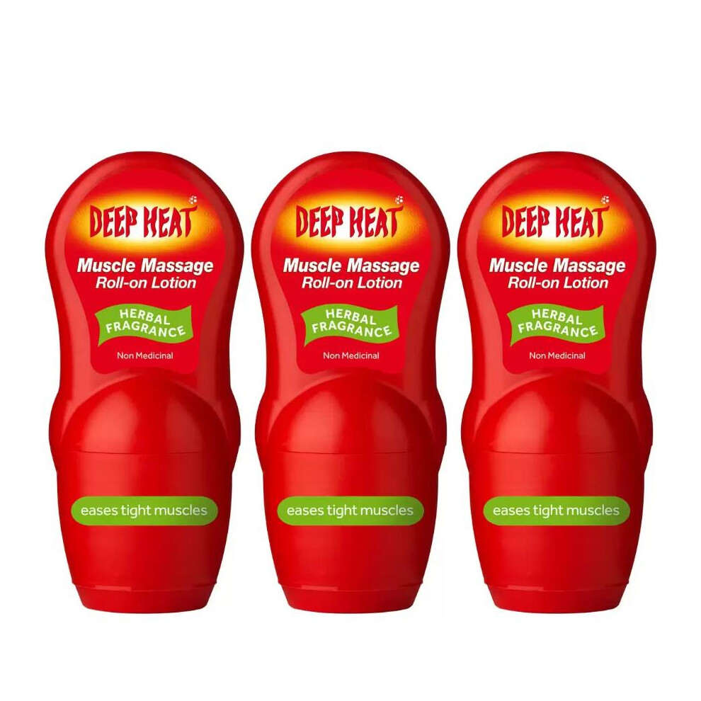 Deep Heat Muscle Massage Roll-on Lotion, 3 x 50ml