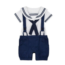 Baby Boys Girl Sailor Navy Style Romper Toddler Halloween 100% Cotton Suspender Jumpsuit Infant Braces with Hat Playsuit