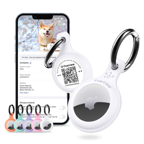 (White) PawView AirTag Holder & AirTag Keyring