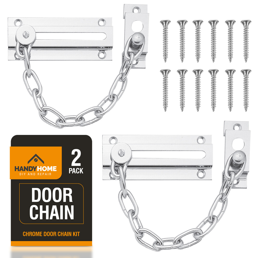 (2 (Two) Door Chains, CHROME) 2pk Security Chain for Front Door