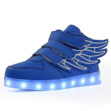 (28(Insole 17.5cm), 1199 Blue) Waterproof Leather Kids Luminous Shoes Sneakers Led Light Shoes With Wing Usb Charging Casual Sports Shoes Girls Skateboard Shoe