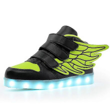 (36(Insole 22.6cm), 1199 Black Green) Waterproof Leather Kids Luminous Shoes Sneakers Led Light Shoes With Wing Usb Charging Casual Sports Shoes Girls Skateboard Shoe