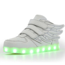 (29(Insole 18.1cm), 1199 White) Waterproof Leather Kids Luminous Shoes Sneakers Led Light Shoes With Wing Usb Charging Casual Sports Shoes Girls Skateboard Shoe
