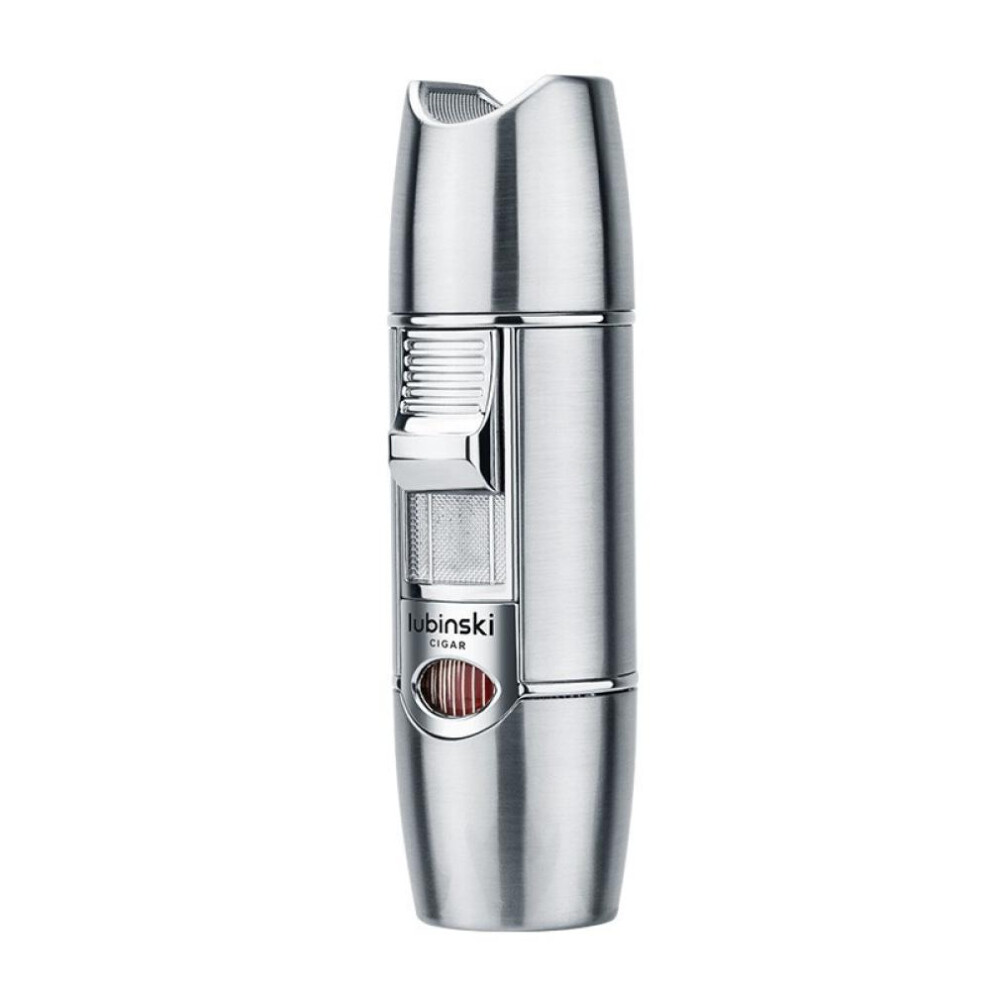 Yeuligo Silver/Blue () Cigar Lighter Flame Single Direct Charge Inflatable Belt Cigar Drill Double Cigarette Holder Lighter