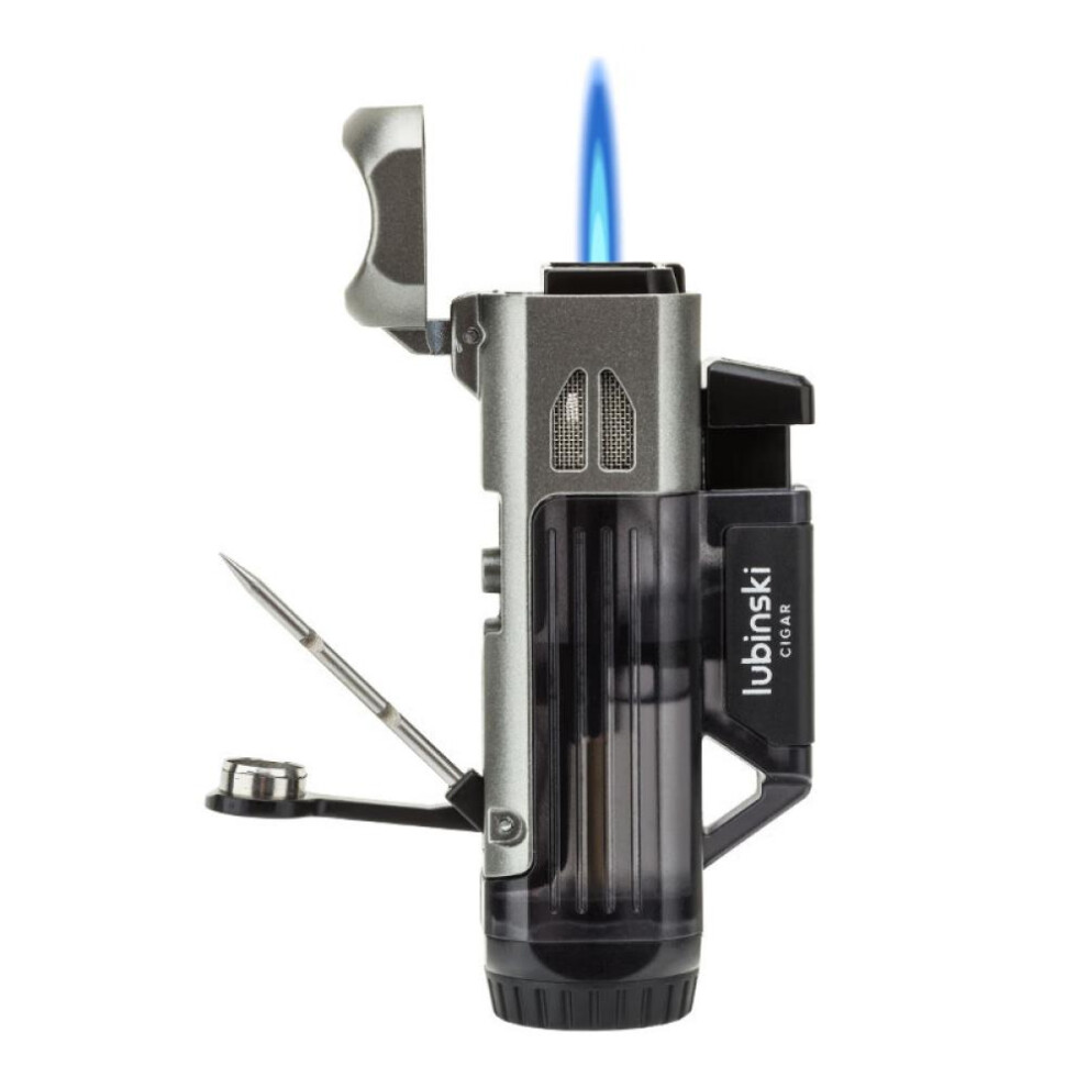 Yeuligo Gray (Metallic ) Cigar Lighter Zinc Alloy Single Straight Punch With Tapper Safety Lock Desktop Lighter