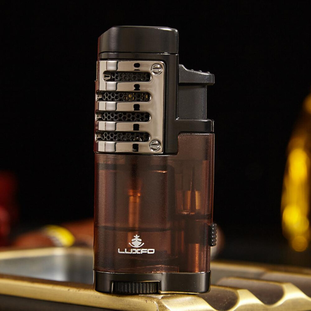 Yeuligo (Brown) Straight Cigar Lighter Automatic Cover Bracket Tapper Multifunctional Cigar Lighter L5013