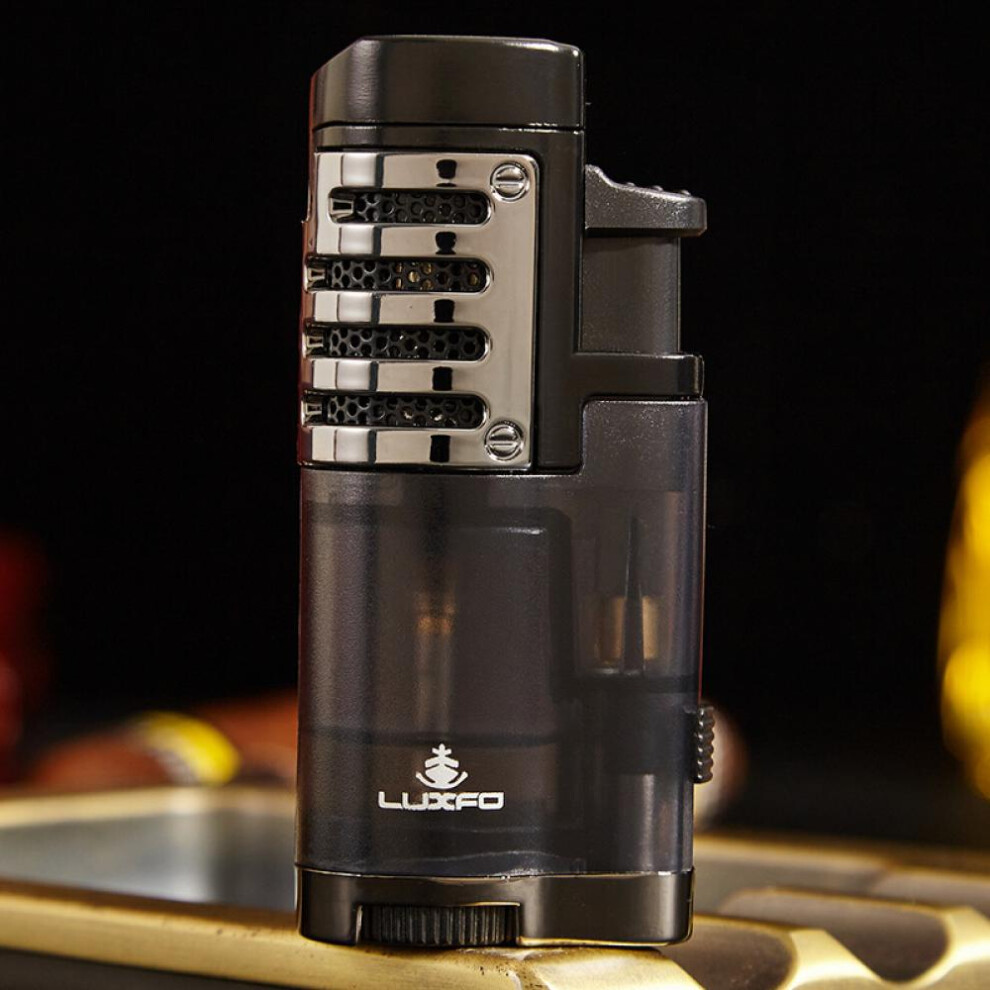 Yeuligo (Black) Straight Cigar Lighter Automatic Cover Bracket Tapper Multifunctional Cigar Lighter L5013