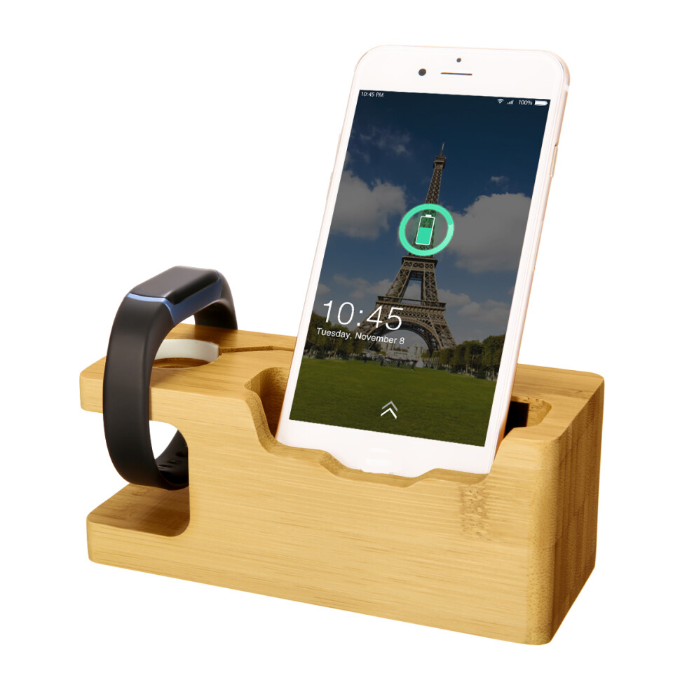 Bakeey 3 Usb Port Bamboo Wood Charging Dock Station Phone Holder For 38Mm And 42Mm Smartphone 9480663285951