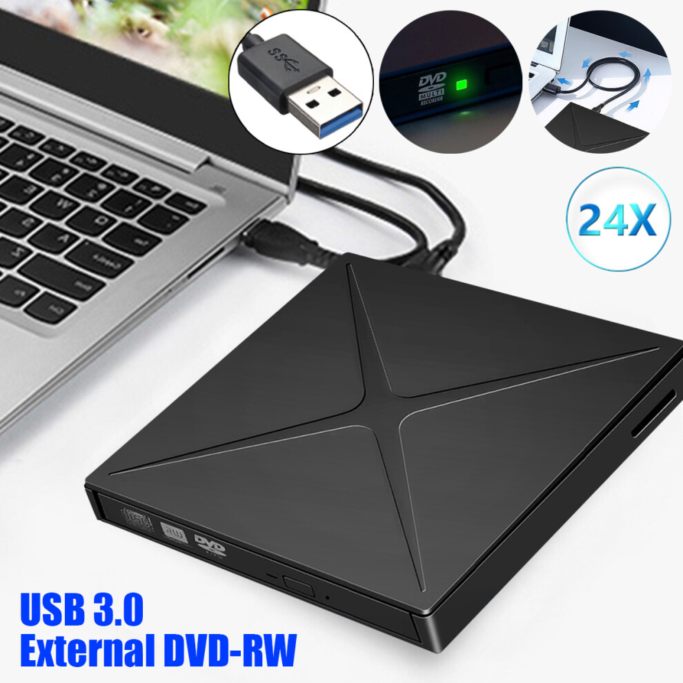 Usb 3.0 External Dvd Reader Cd Dvd Rw Rom Optical Drive Burner Writter Slim Sd Black 6180020243817
