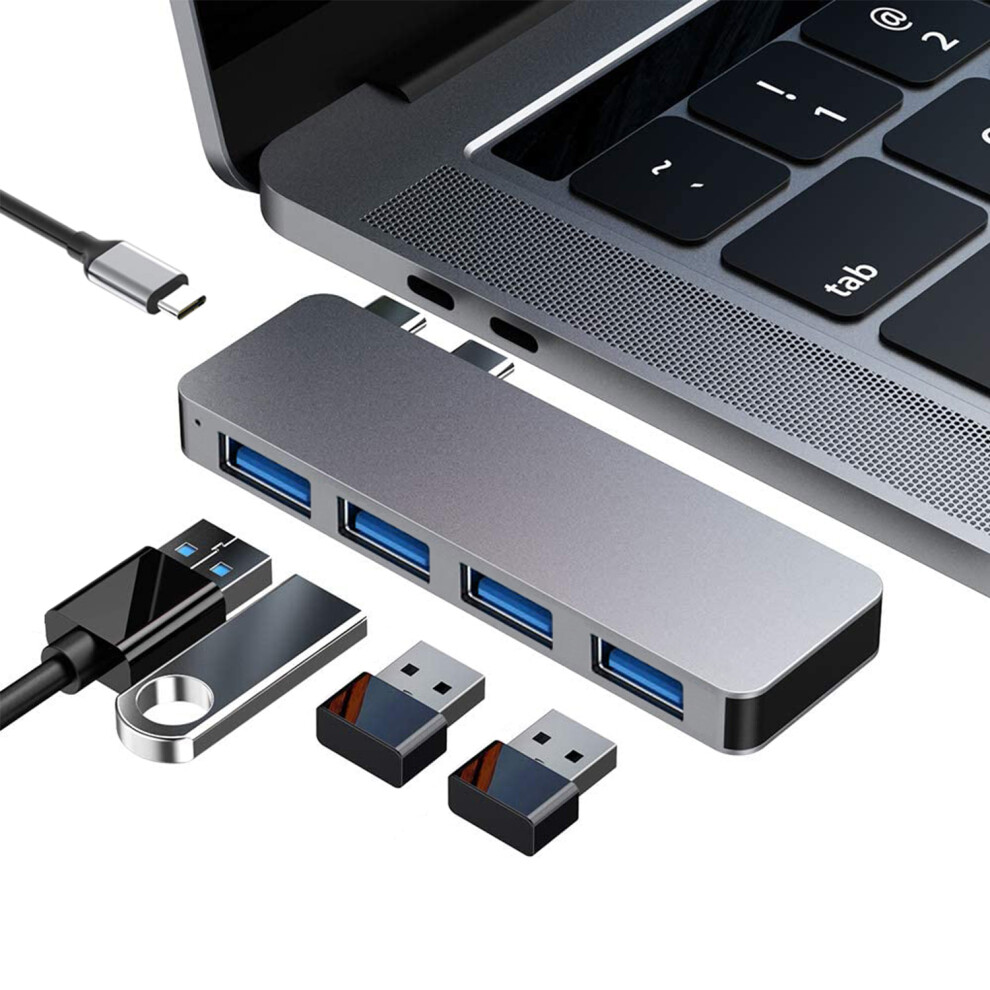 Bakeey Dual Usb C Docking Station Hub Adapter With Usb3.0*4 Pd Power Delivery Charging 4K Hd Macbook Converter 6901249245761