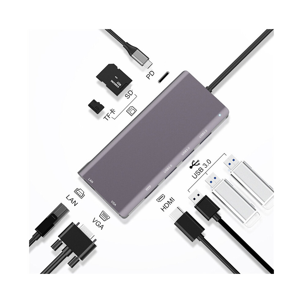 Bakeey 9 In 1 Usb C Hub Docking Station Adapter With Hdmi Pd 100W Power Delivery Usb3.0*3 Rj45 Gigabit Ethernet Vga Memory Card 6901250497708