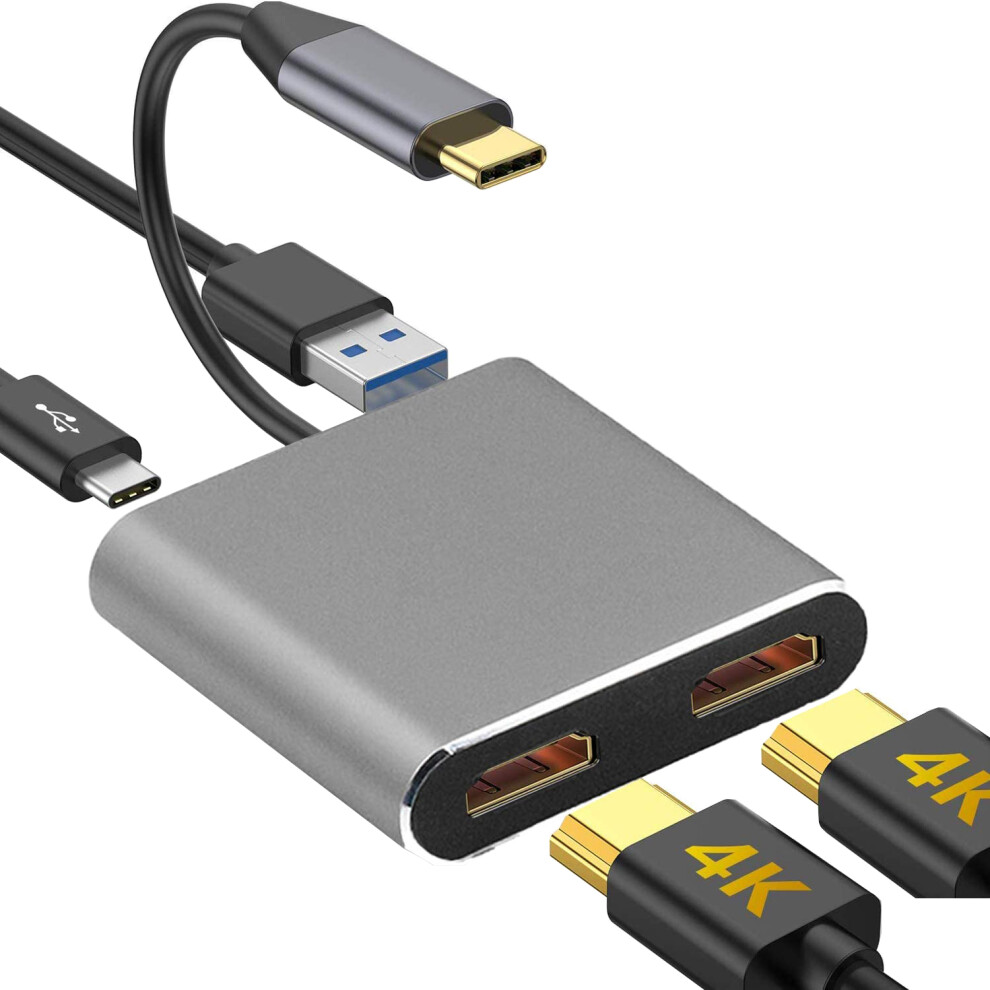 Bakeey Usb C To Dual Hdmi Adapter Converter With Hdmi*2 Usb3.0 Pd Power Delivery 4K Hd For Macbook Macbook Pro S20 Note 20 6901249239012