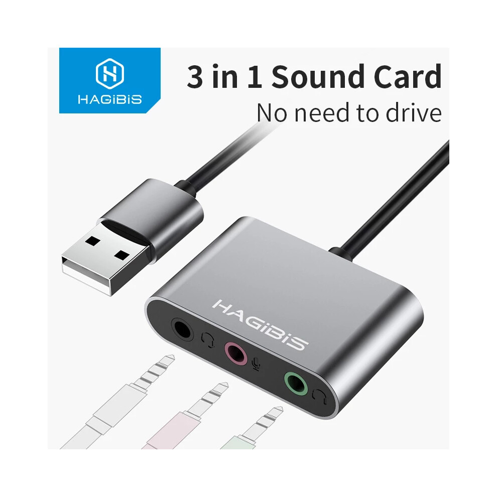 Hagibis External Sound Card Converter 3 Port Audio Splitter Usb Adapter For Headphone Microphone Pc Laptop 6906142500184