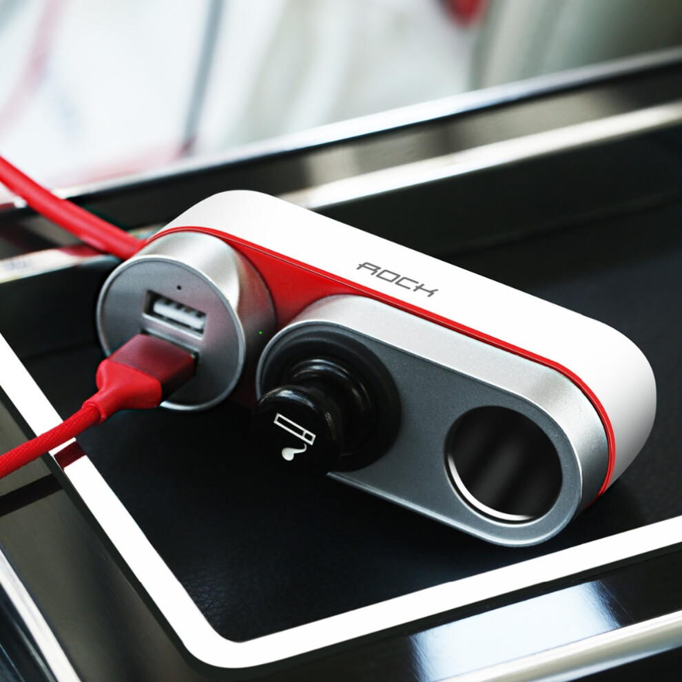 Rock 12V 24V 4.8A Car Cigarette Lighter Socket Splitter Dual Usb Car Charger For Mobile Phone 4894479902271