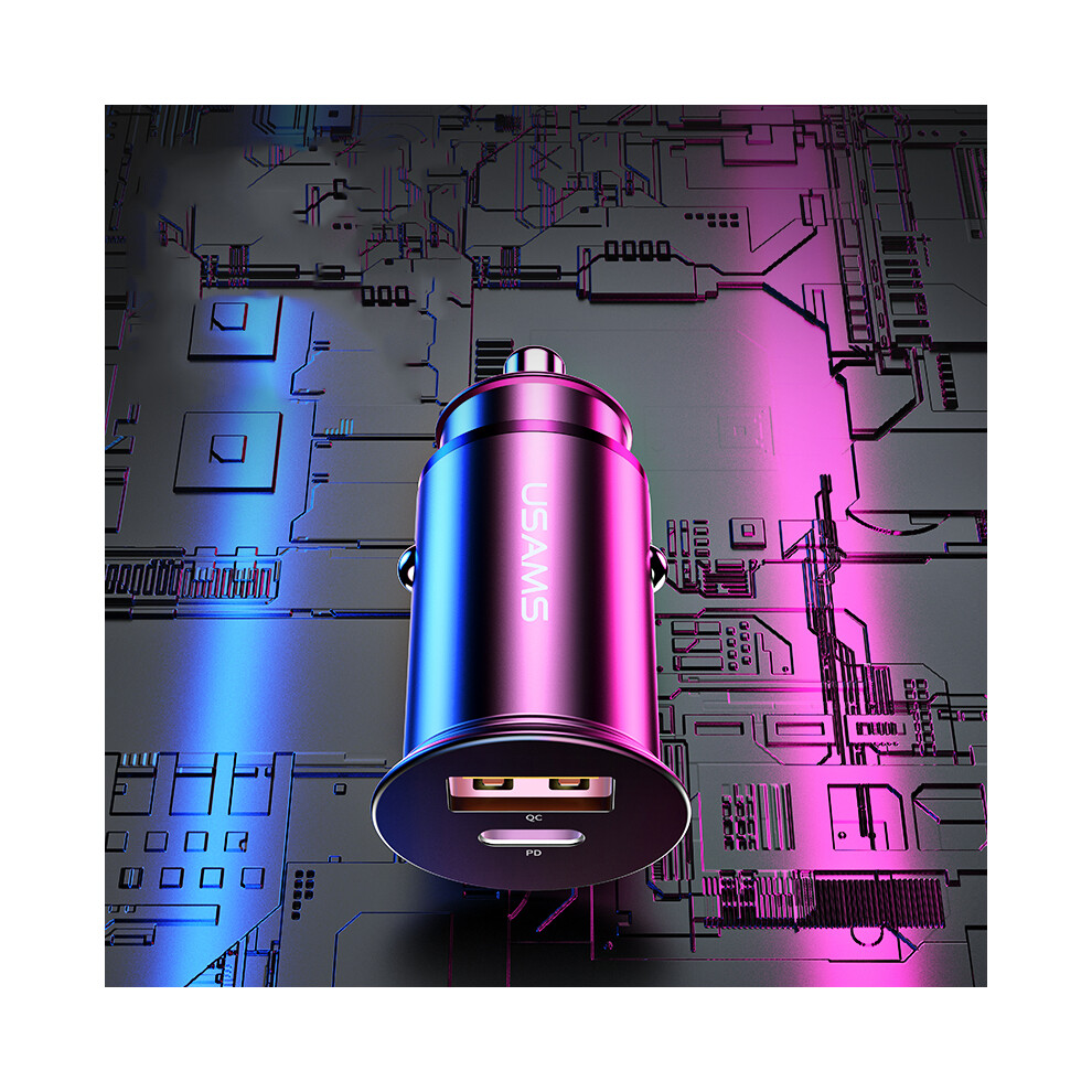 Usams C15 Qc4.0 Pd3.0 Dual Output Fast Charging Mini Type C Usb Port Car Charger For Samsung S10+ Mi9 Note8 Huawei P30pro 6900062044964