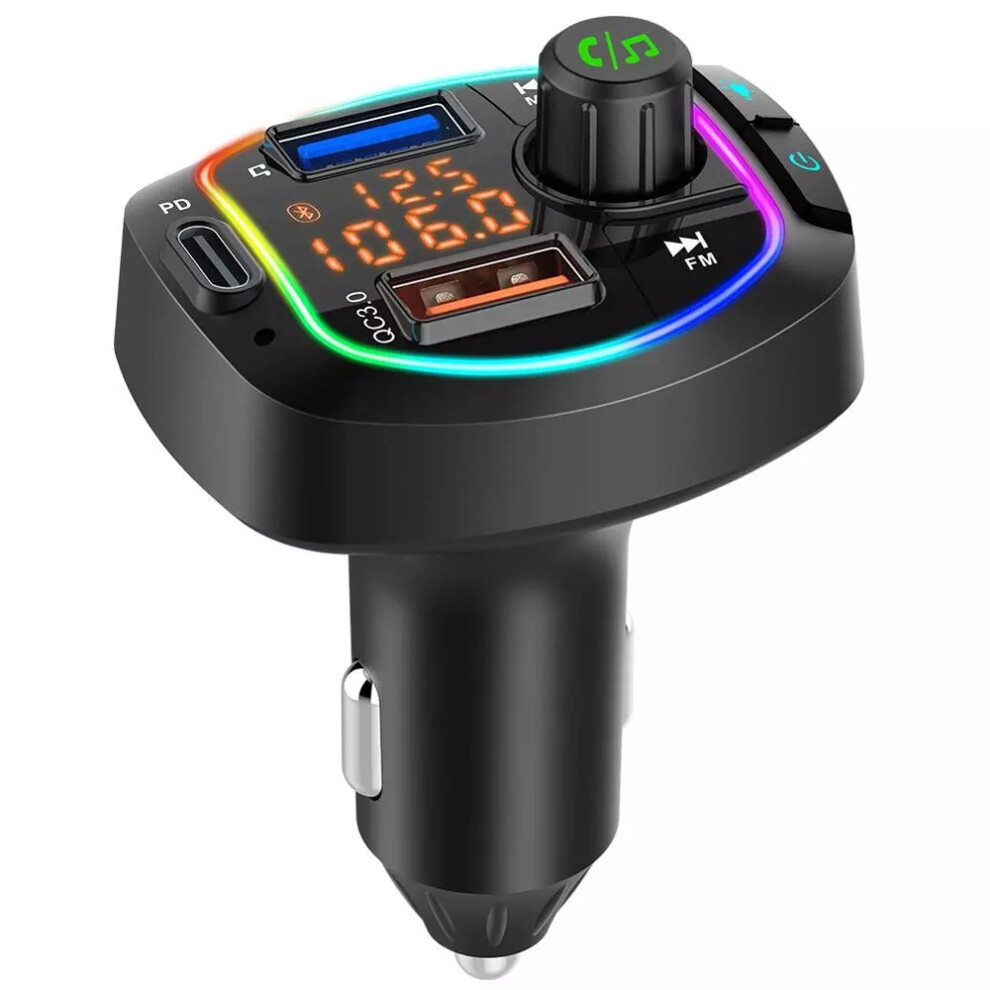Bakeey Pd 18W Qc3.0 Bluetooth 5.0 Car Charger Kit Handsfree Wireless Fm Transmitter Dual Screen Display Car Mp3 Player 6900083664769