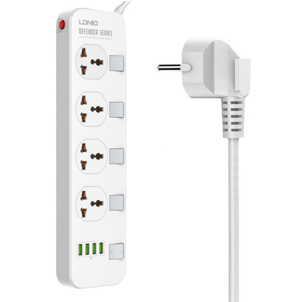 Ldnio 2500W Power Strip 4 Universal Outlets 4 Usb Charger Ports Surge Protector Eu Plug Input For Home & Office 6900065659004